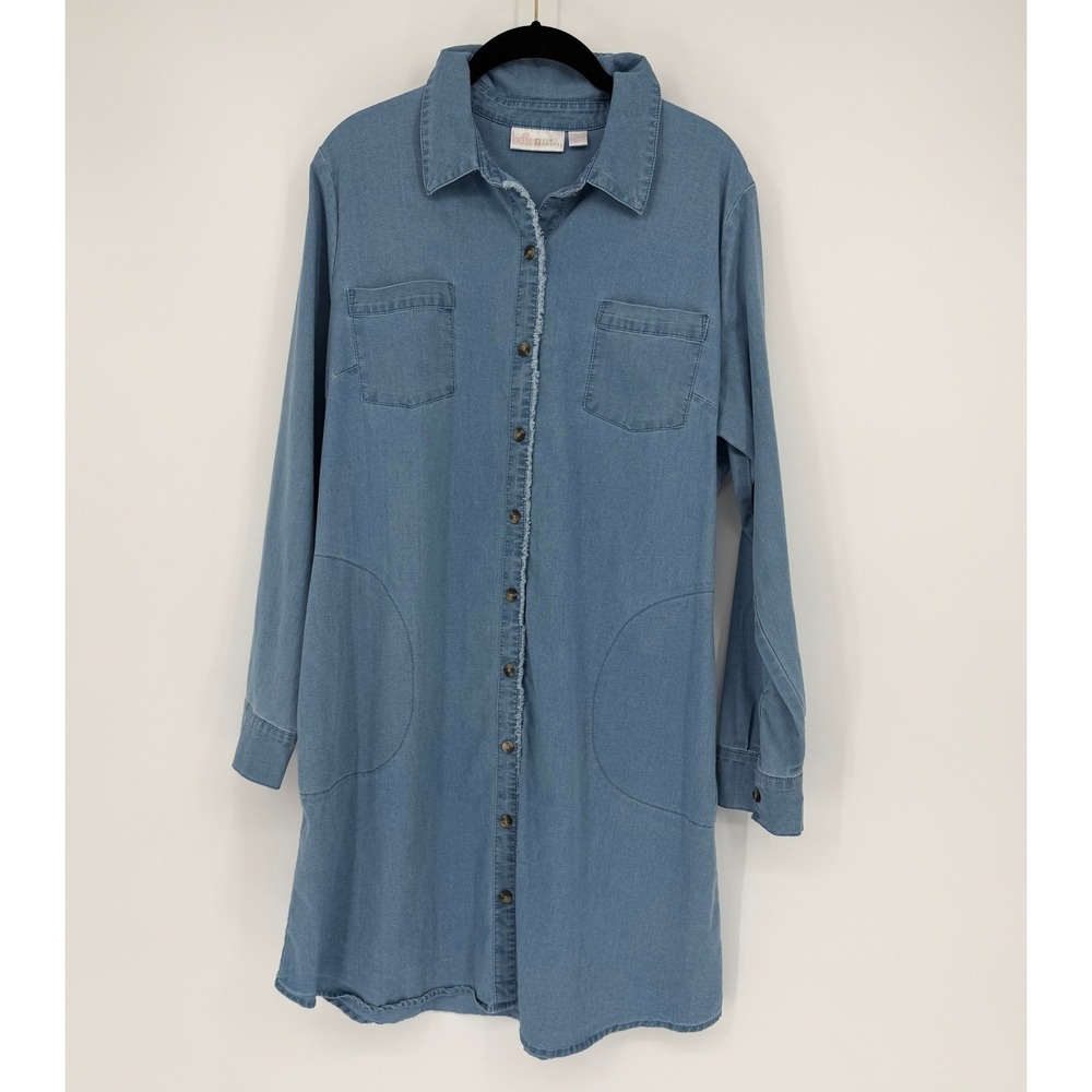 Belle by Kim Gravel Blue Denim Button Down Shirt Dress A605820 Womens Medium